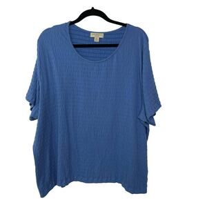 Appleseeds Blouse Short‎ Sleeves Crew Neck Crinkle Pullover Womens Blue Size 3X